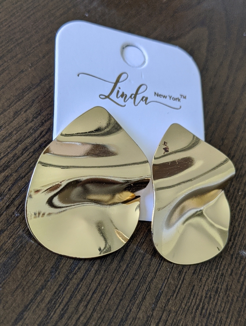 Gold Sculpted Hammered Drop Pierced Earrings